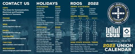 union rdo calendar 2022.